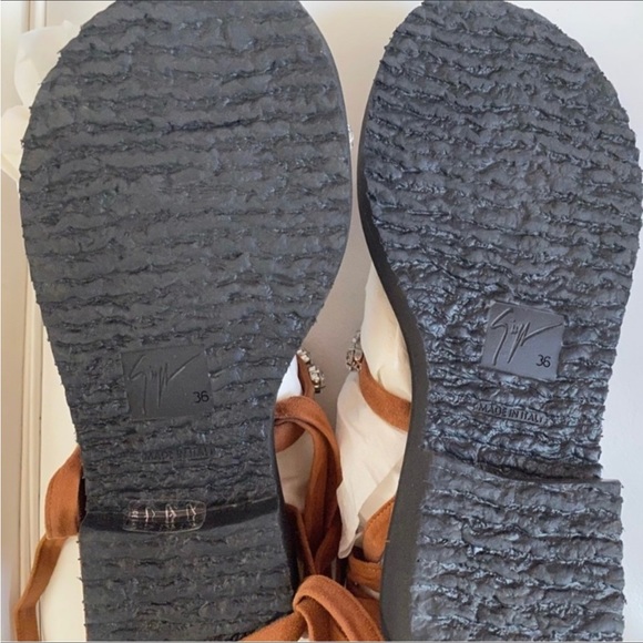 Giuseppe Zanotti Brown Suede Crystals Ankle Wrap Strap Suede Sandals 6 - Picture 7 of 9